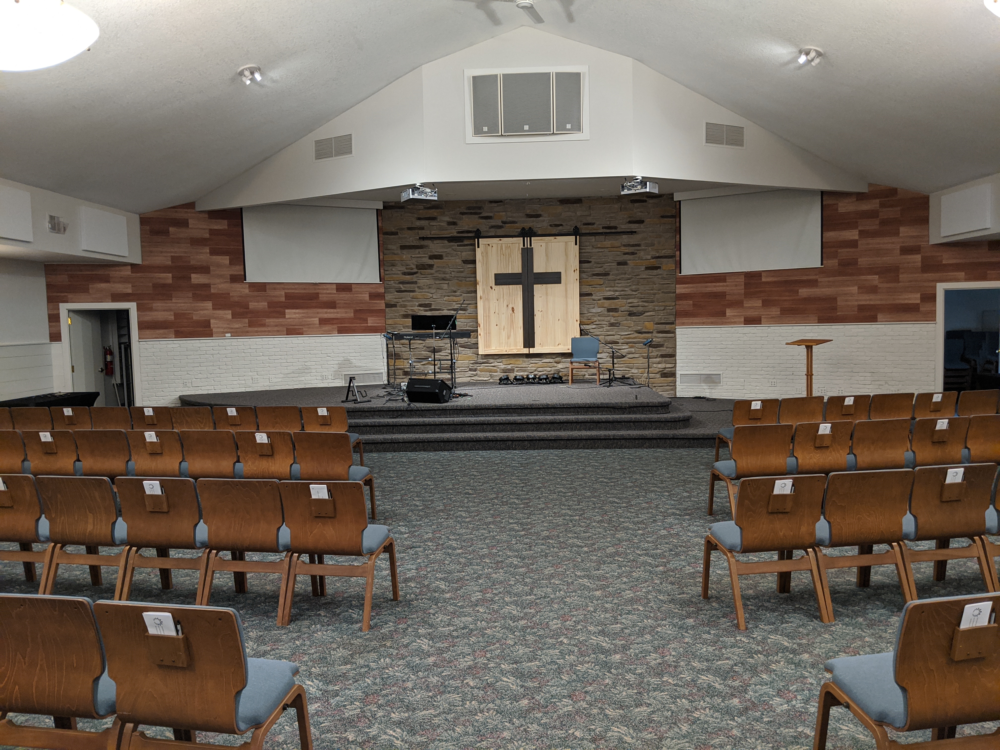 Sound-absorbing Audimute acoustic panels in a church