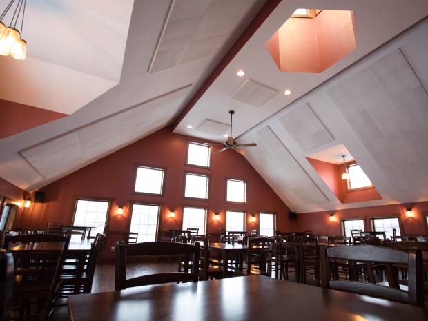 Sound-absorbing Audimute acoustic ceiling panels