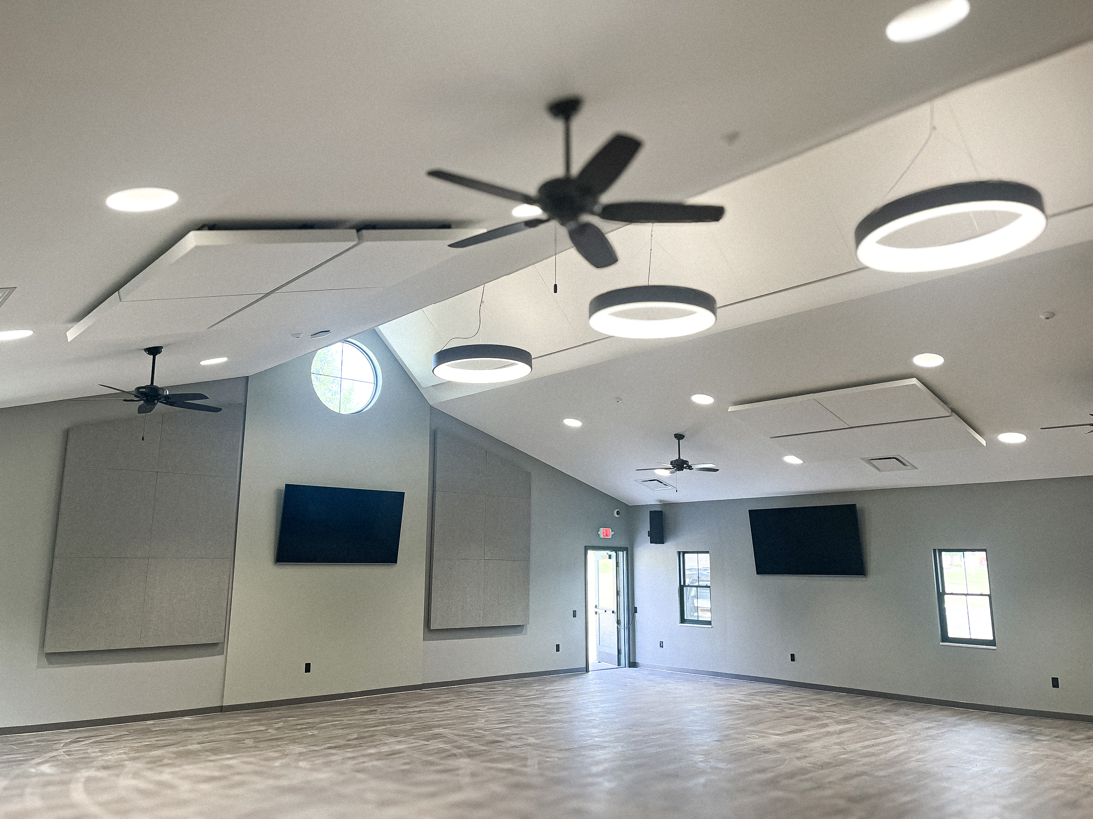 Audimute Fabric Acoustic Panels at Russell Township Community Room Audimute Fabric Acoustic Panels absorbing echoes and reverb